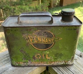 Rare Vintage Early Pennant Motor Oil 1/2 Gallon Can Oil Can Gas Station Sign
