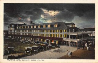 Ocean City Maryland Aerial View Atlantic Hotel At Night Antique Pc Bb375