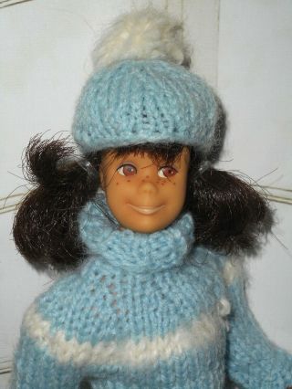 Vintage Barbie Skooter Doll In Handmade Knit Sweater Set - Hat Sweater Skirt