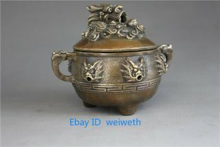 Chinese Bronze Censer Handwork Carved 9 Dragon Incense Burner W Xuande Mark