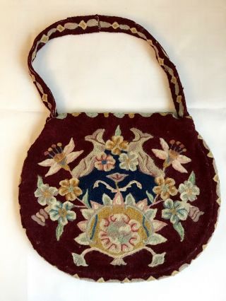 Vintage Hand Made Crewel Work Bag