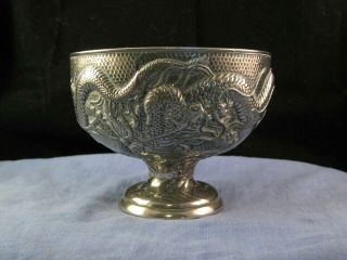 Chinese Dragon Silver Plated Bowl Sweet Bonbon Dish Goblet Signed Oriental