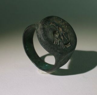Large Ancient Roman Bronze Eagle Seal Ring - Circa 2nd/4th Century Ad 3323