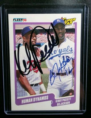 1990 Fleer Kirby Puckett Bo Jackson Dual Signed Autograph Dynamos Rare Card