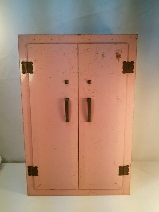 Vtg Rare Wolverine Metal Tin Pink Wardrobe Dresser Doll Clothes Closet Dresser