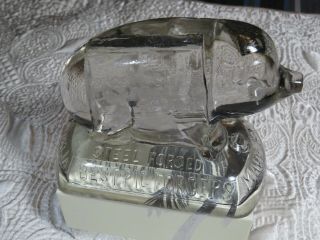 ANTIQUE J.  N.  REIMERS GLASS ADVERTISING PIG FORCEPS PAPERWEIGHT FARM HARDWARE 2