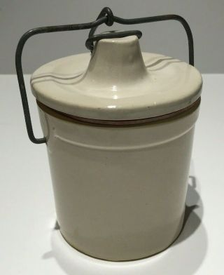 Vintage Stoneware Cheese Butter Crock With Wire Clamp Lid With Gasket