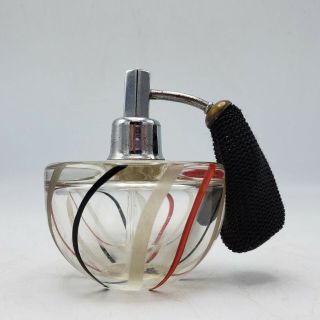 Vintage Art Glass Perfume Bottle Red Black White Striped Glass W/ Atomizer 5 "