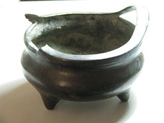 Chinese Brass Bronze Bowl Broken Handle Bottom Stamped 5 X 4 Inches