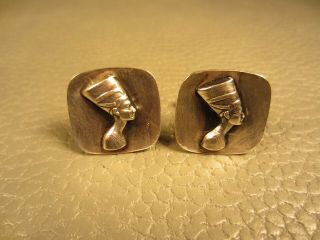 Vintage Figural Egyptian Pharaoh White Gold Plated Cuff Links