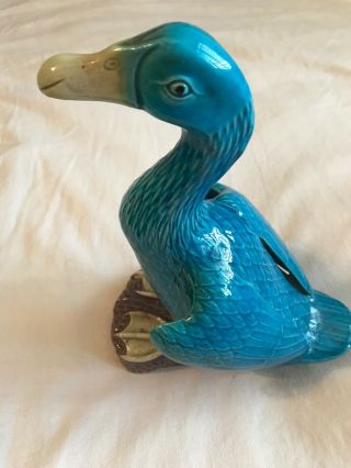 Antique Chinese Turquise Duck With Wings Separately Carved,  No Chips,  10”x 5”