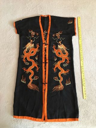Antique China Black Silk Hand - Embroidered Robe Five Claw Dragon