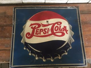 Vintage & Rare Metal Double Dot Pepsi Cola Sign Marked M104 27”x30” 1950s
