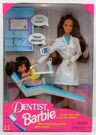 Barbie Careers 1997 Brunette Dentist W/patient Mattel 17707 Dental Sounds,  Voice
