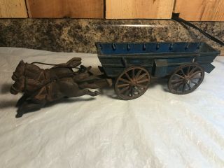 Antique Rare Cast Iron Horse Drawn Wagon