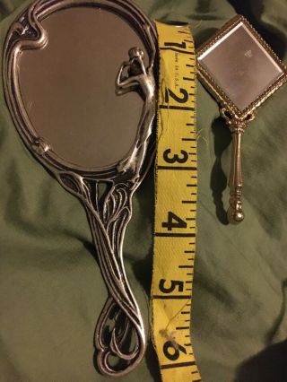 Vintage Art Nouveau?? 6” And Cameo Style 3.  75” Hand Held Mirrors