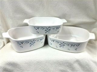 Set Of 3 Corning Ware Rare Provincial Blue Baking/casserole Dishes