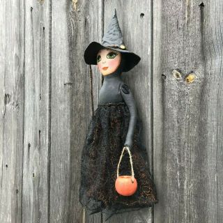 Primitive Folk Art Halloween Witch Doll Handmade OOAK 3