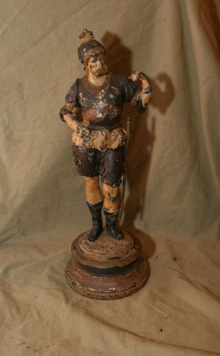 Antique Heavy Art Nouveau Hand Painted Cast Metal Sculpture Man As Found W Loss