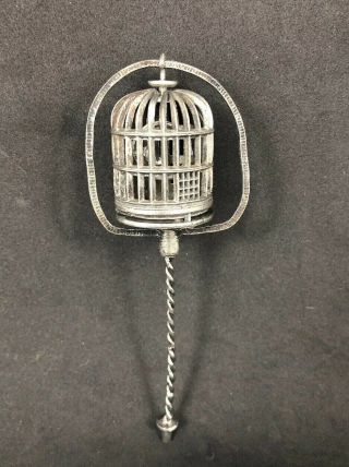 Vintage Silver Metal Doll House Furniture Bird Cage Needs Base 19a