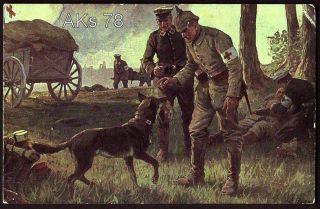 Wwi Postcard,  War Red Cross Dog And Soldiers,  Uniform,  Artist A.  Roloff,  Rare