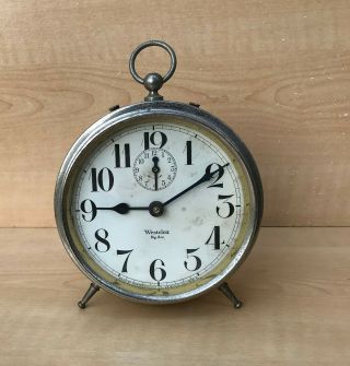 Antique Westclox Big Ben Peg Leg Alarm Clock Chrome Works/looks Good