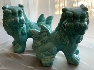 Vintage Chinese Ceramic Foo Dogs Lions Set Of 2 Asian Mid Century Modern