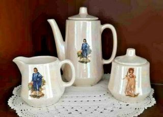 Vintage Pearl Lusterware Teapot,  Creamer,  Sugar Bowl