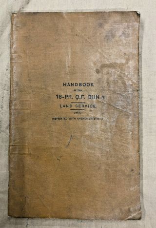 Ww1 British Army Bef 1914 Handbook For The 18 Pdr Field Gun,  Rare