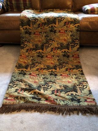 Large Tapestry Asian Wall Hanging Fringe Bottom 74”x32”