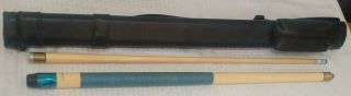 Vintage Schmelke Pool Cue Stick Rare Light Blue Woodgrain Leather Case Billiards