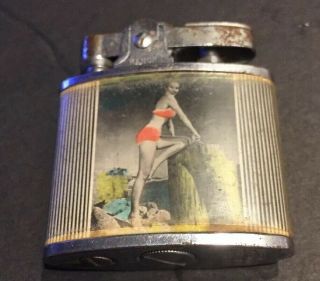 1950’s Flip Top Risque Girlie Pinup Girl Cigarette Lighter Manorlite Japan Rare