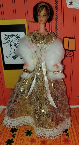 Gorgeous Vtg Barbie Clone Fab - Lu Premier Babs Gold Silver Lace Ball Gown Dress