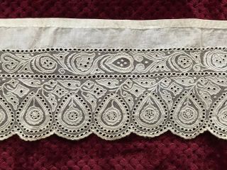 Stunning Antique Handmade Embroidery & Application On Tulle 36 " By 6 3/4 "