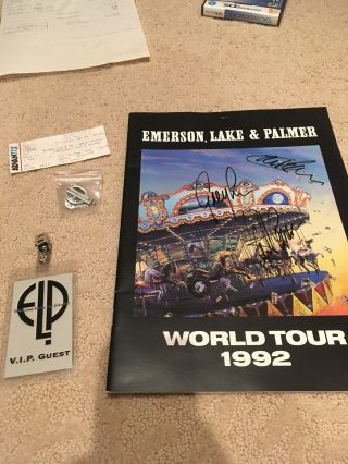 Emerson Lake Palmer Signed Autograph 1992 Tour Program Pass Pin Vip Limited Rare