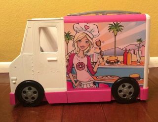 Rare Mattel Barbie Food Truck Van W/ Lights Sounds Food Accessories