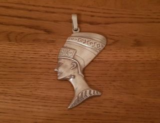 Rare Sterling Silver - " Large Egyptian Queen Nefertiti Head Pendant " -