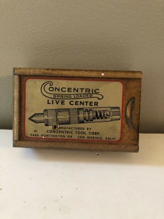 Concentric Spring Loaded Live Center Morse Taper 2 Wood Box Case Only Rare