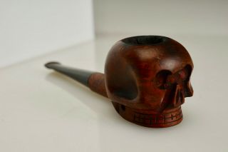 Antique Vintage Carved Briar Human Skull Smoking Pipe France
