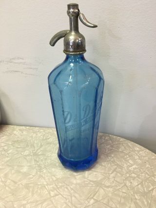 Dr Dick’s Sparkle 10 Sided Art Deco Blue Seltzer Bottle York Rare