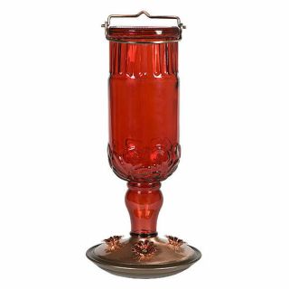 Perky - Pet Red Antique Glass Bottle Hummingbird Nectar Feeder 24 Oz.  -