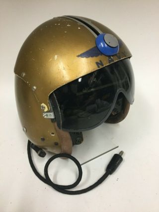Rare Us Navy Pilot Flight Helmet - Early Version Of Aph - 5 Estimated Date 1957
