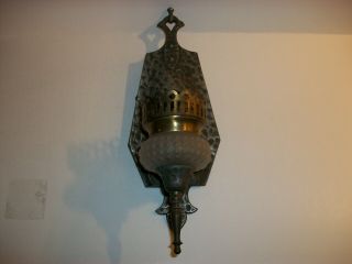 Antique Arts & Crafts Wall Sconce Light Fixture Hammered Metal Bungalow Gothic
