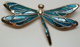Vintage Boucher Chunky Gold - Plated Enamel Dragonfly Brooch Pin - Ultra Rare