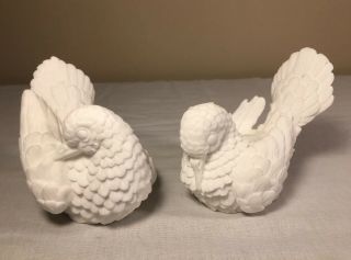A Santini Doves Love Birds Alabaster Hand Carved Sculptures Pair Italy Vintage