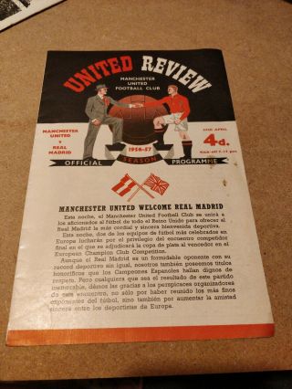 Manchester United V Real Madrid Review Football Programme 1956 1957 Rare Vgc