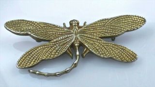 Vintage Dragonfly Brooch Pin Antique Gold Bronze Tone Metal Etched Wings 2