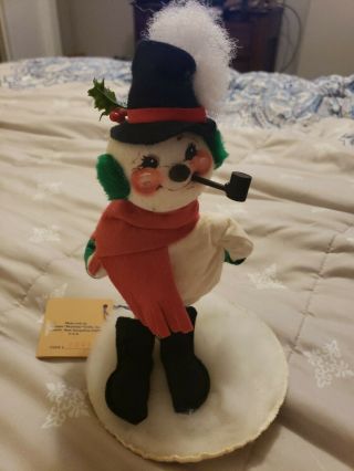 Vintage 1988 Annalee Dolls Snowman 7505 With Red Scarf And Corn Cob Pipe