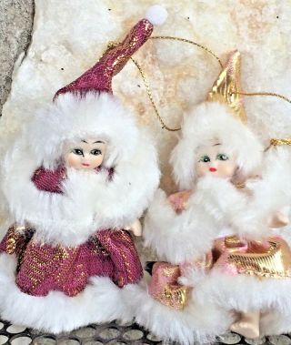 Antique Vintage Porcelain Doll Christmas Ornaments Women In Fur