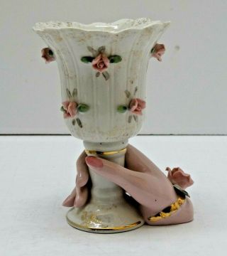 Irish Vtg Antique Porcelain Ladys Womans Hand Vase Chalice Pink Roses